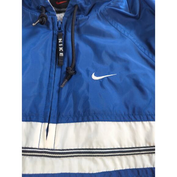 90s Nike Blue Windbreaker Jacket Mens Medium Hooded Pullover Swoosh Vintage - Picture 8 of 16